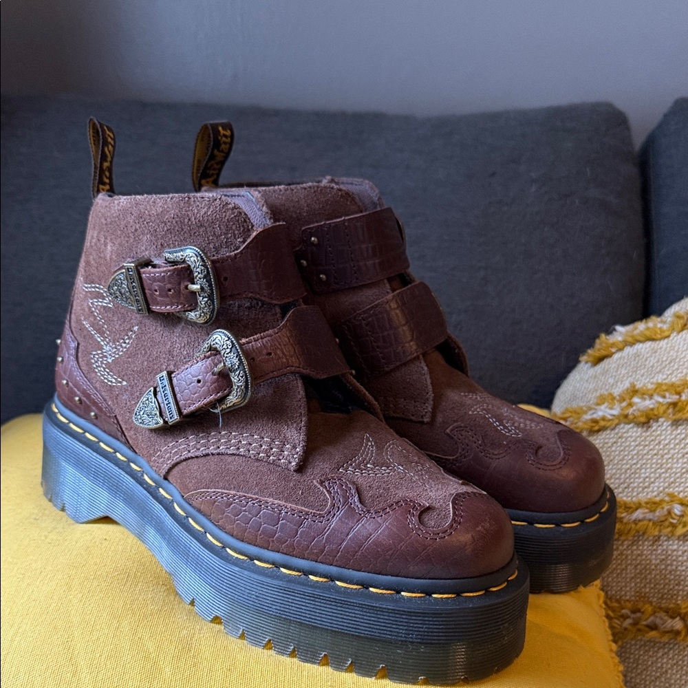 Dr. Martens Brown Buckle Platform Boots